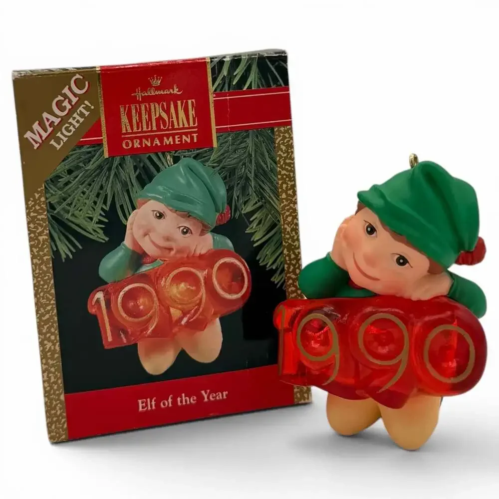 Hallmark Keepsake 1990 Elf of the Year Magic Light Christmas Ornament